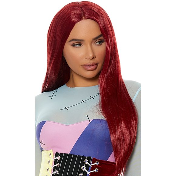 Long Straight Burgundy Wig with Center Part Unisex - Picture 3 of 5